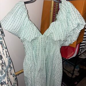 Krush Green Ruffled Tiered Sundress with Flutter Sleeves